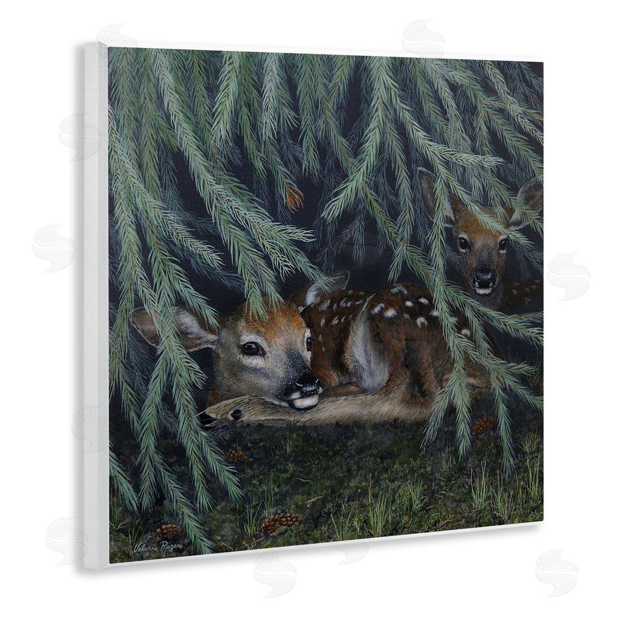Deer Under Forest Tree Wood Plaque Wall Art, Home Decor by Valerie Rogers