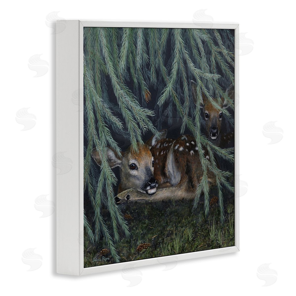 Deer Under Forest Tree White Frame Print Wall Art, Home Decor by Valerie Rogers