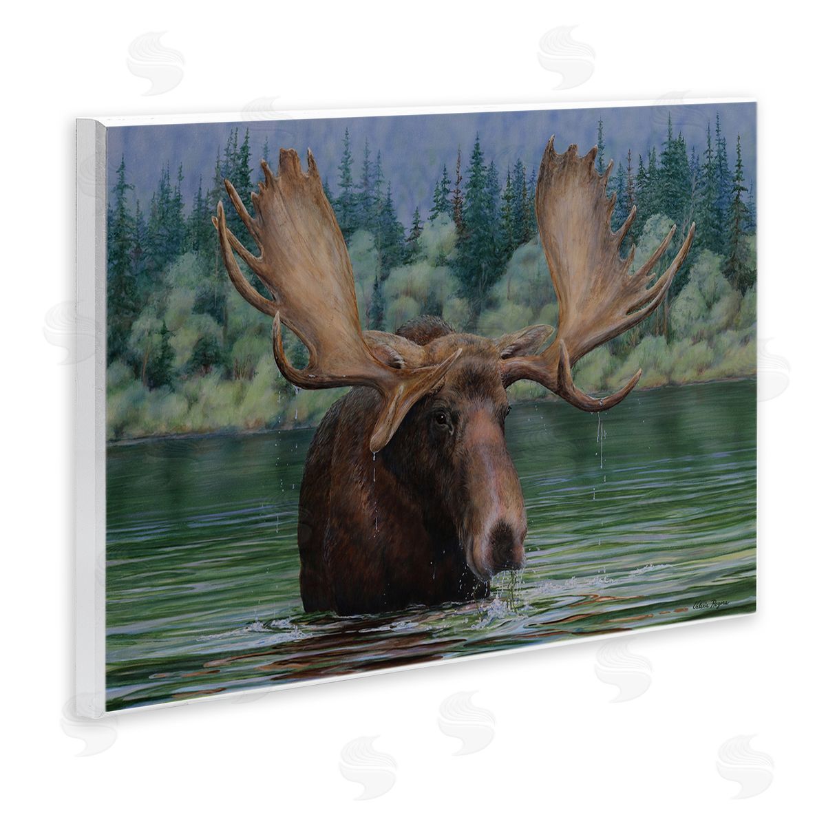 Moose Swimming in Lake Wood Plaque Wall Art, Home Decor by Valerie Rogers