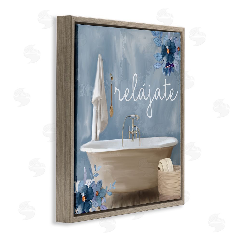 Kim Allen Relájate con Baño Floral Brown Floating Frame Canvas Wall Art Print