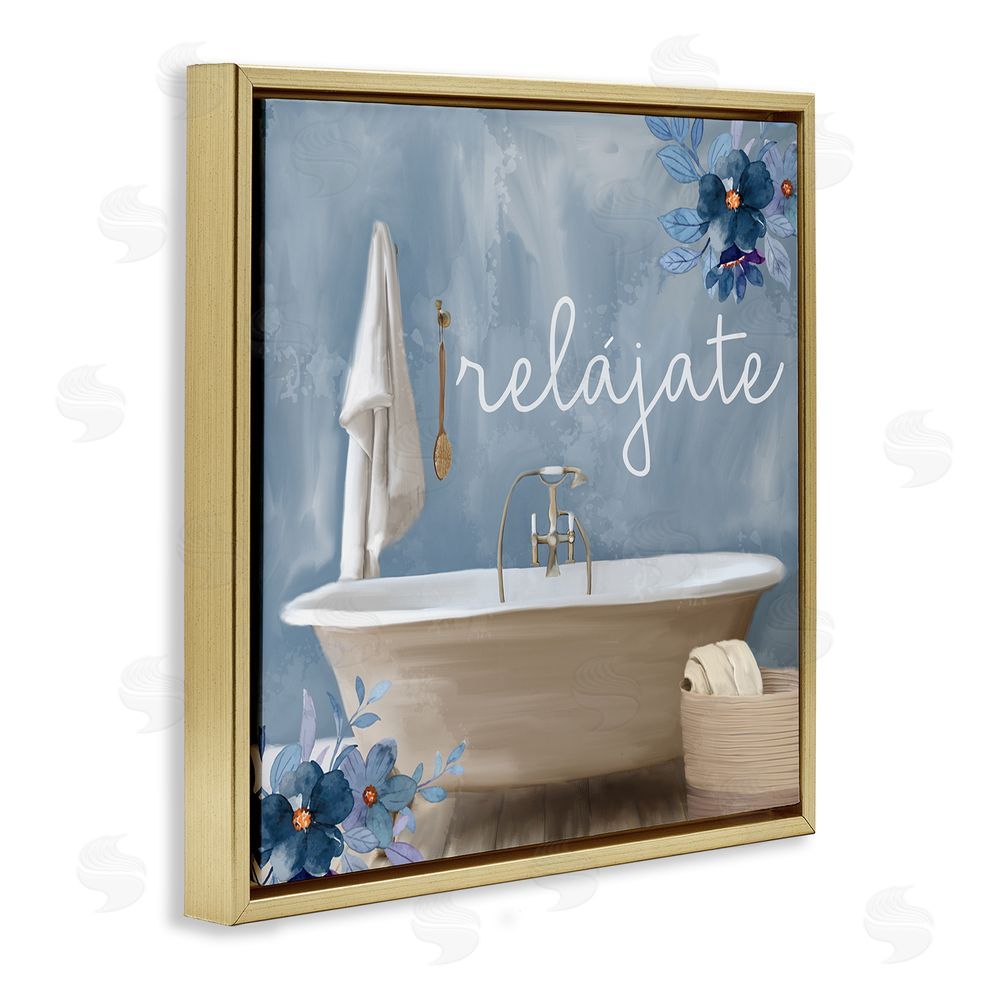 Kim Allen Relájate con Baño Floral Gold Floating Frame Canvas Wall Art Print