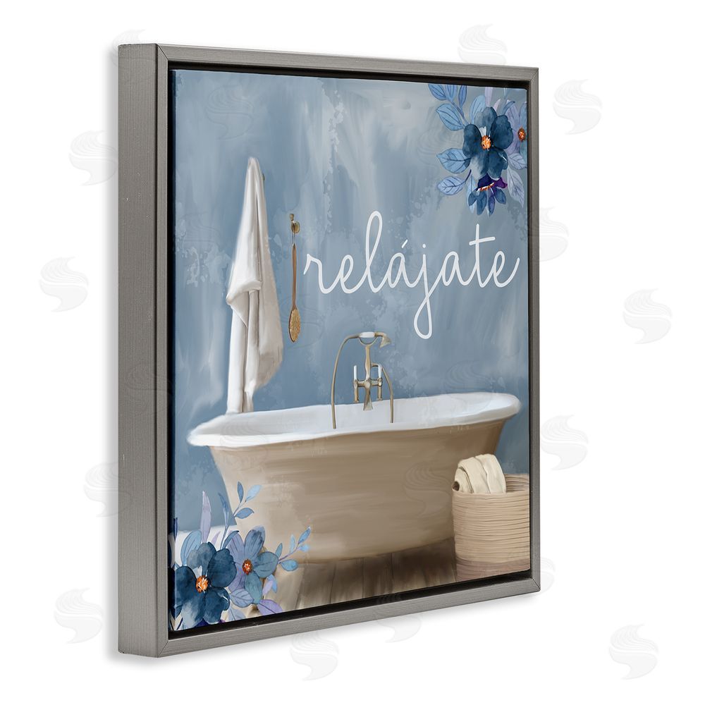 Kim Allen Relájate con Baño Floral Gray Floating Frame Canvas Wall Art Print