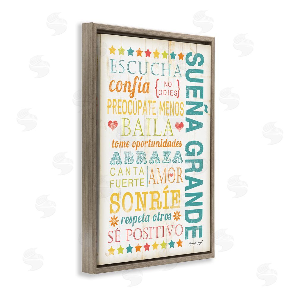 Jennifer Pugh Sueña Grande Frases Positivas Brown Floating Frame Canvas Wall Art Print