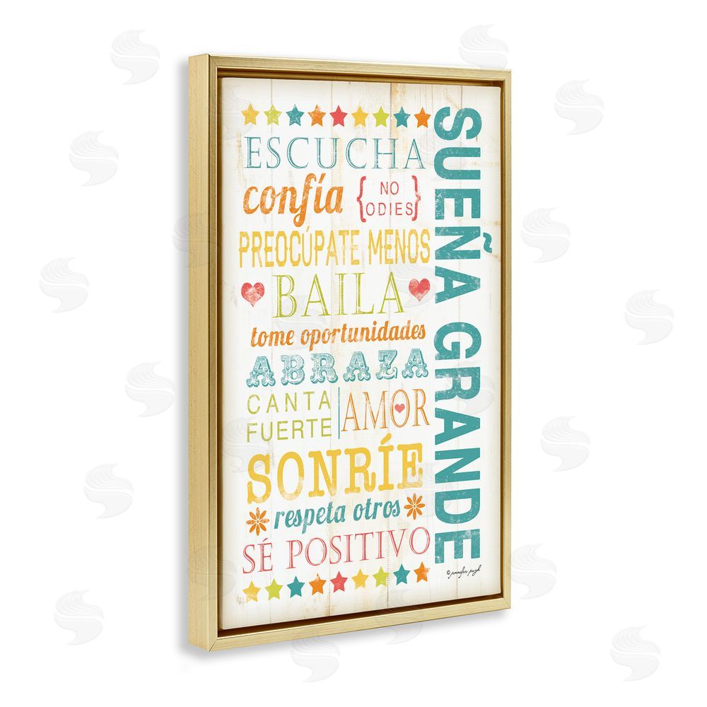 Jennifer Pugh Sueña Grande Frases Positivas Gold Floating Frame Canvas Wall Art Print