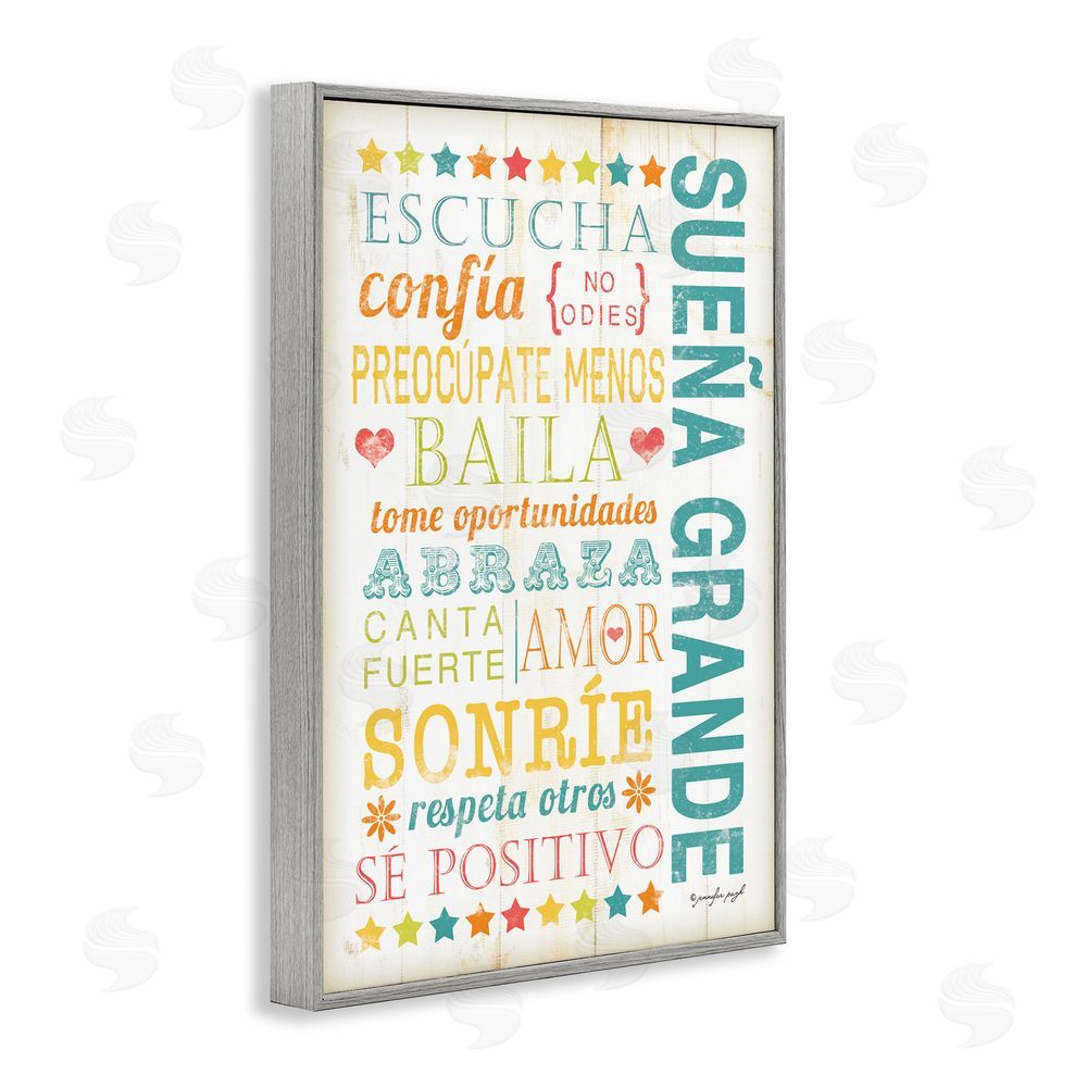 Jennifer Pugh Sueña Grande Frases Positivas Gray Framed Giclee Wall Art Print