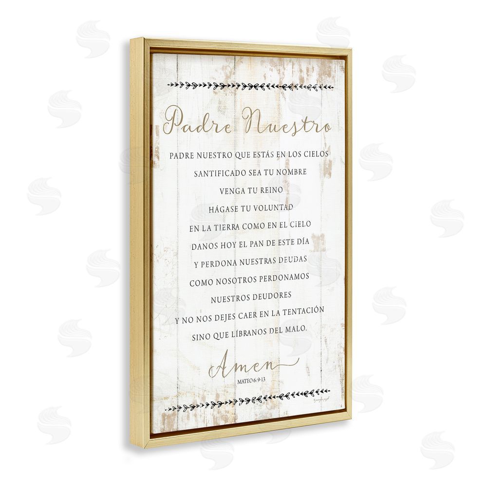 Jennifer Pugh Padre Nuestro Oración Gold Floating Frame Canvas Wall Art Print