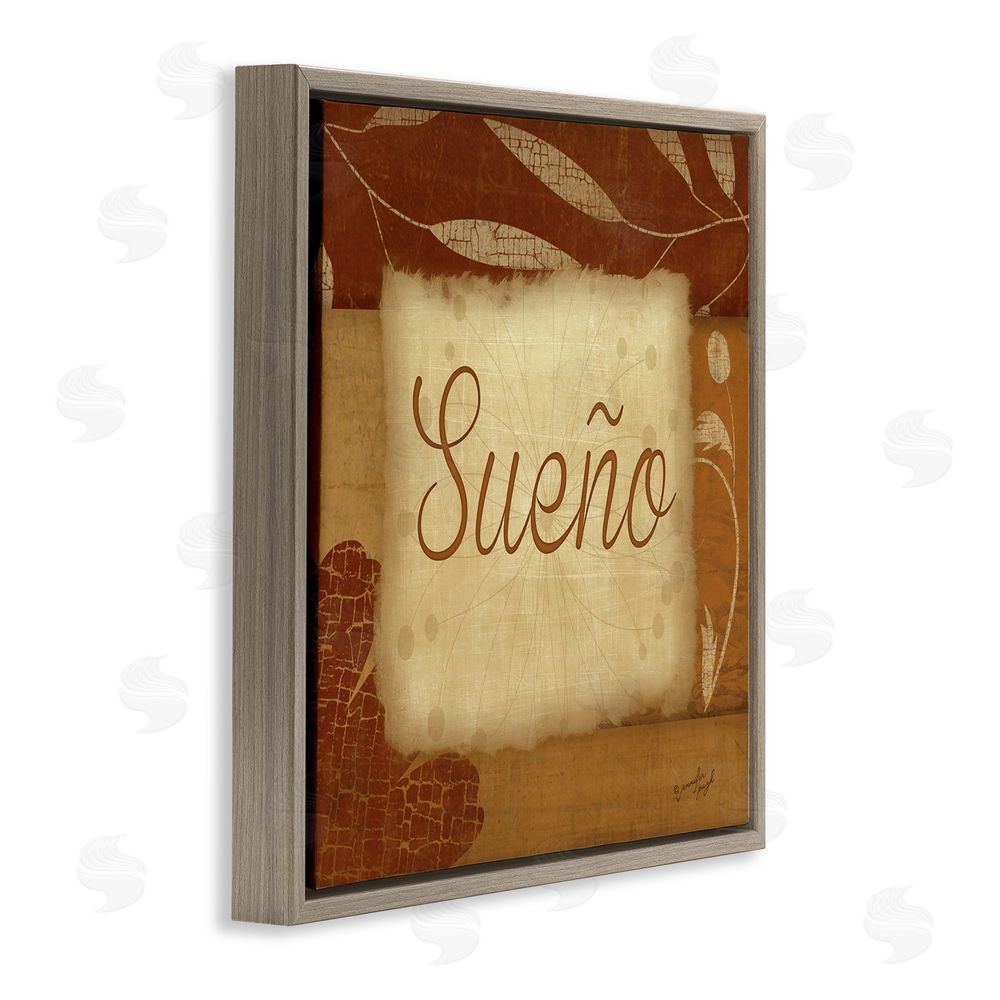 Jennifer Pugh Sueño con Flores Tradicionales Brown Floating Frame Canvas Wall Art Print