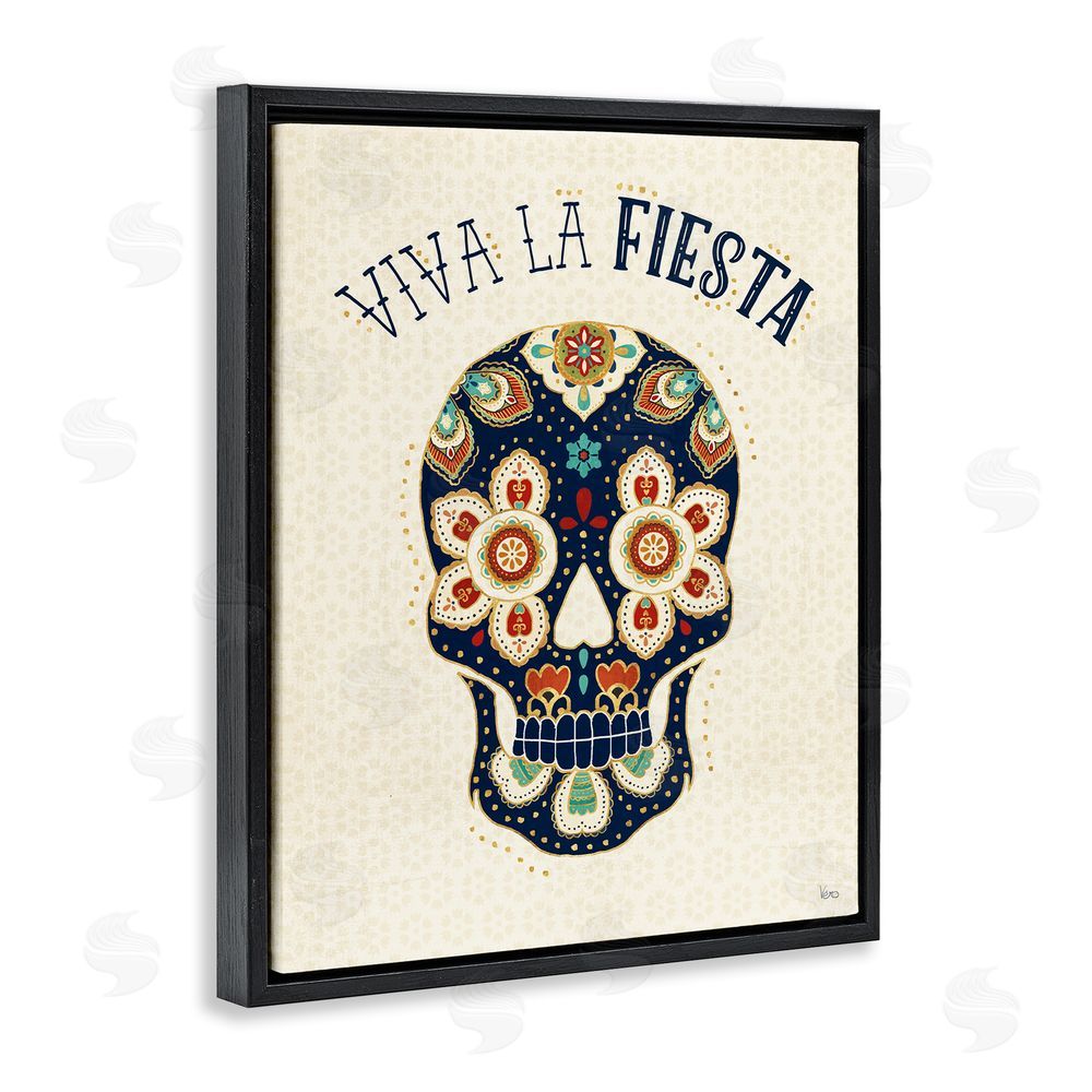 Veronique Charron Viva la Fiesta Calavera Black Floating Frame Canvas Wall Art Print