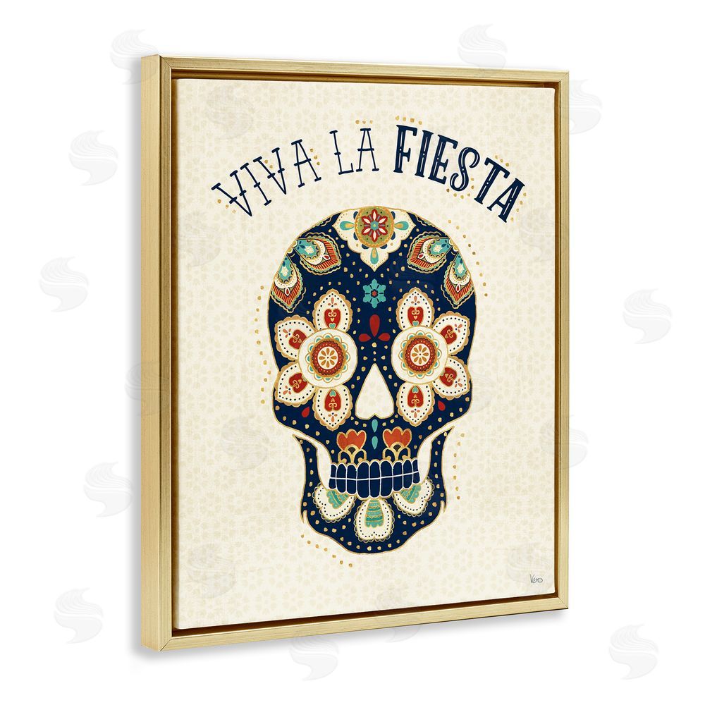 Veronique Charron Viva la Fiesta Calavera Gold Floating Frame Canvas Wall Art Print