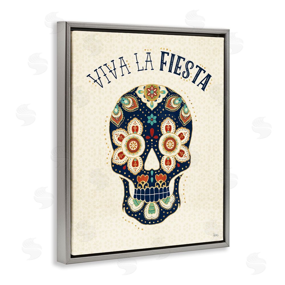 Veronique Charron Viva la Fiesta Calavera Gray Floating Frame Canvas Wall Art Print
