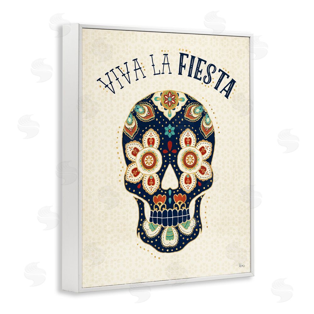 Veronique Charron Viva la Fiesta Calavera White Framed Giclee Wall Art Print
