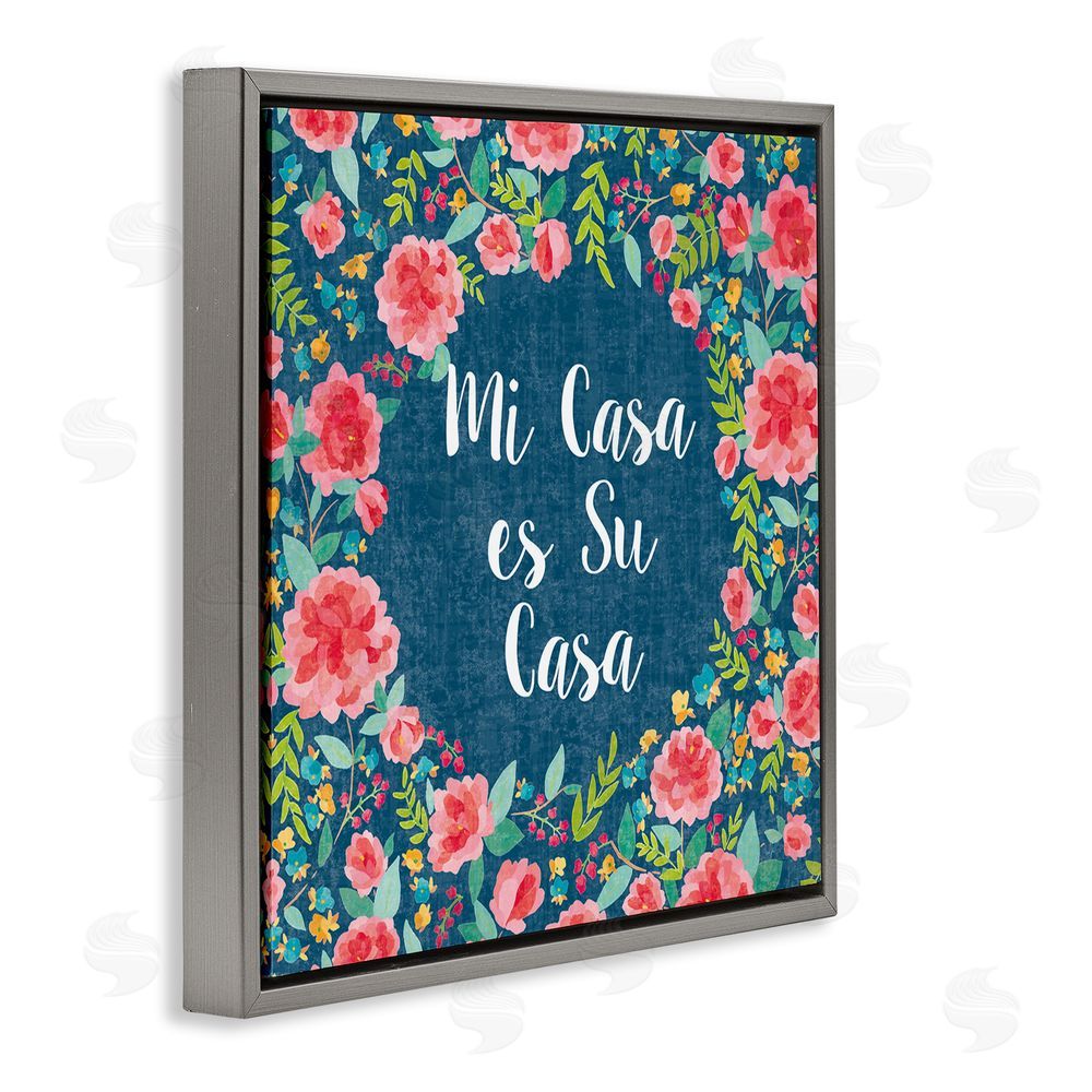 Harriet Sussman Su Casa Flores Rosas Gray Floating Frame Canvas Wall Art Print