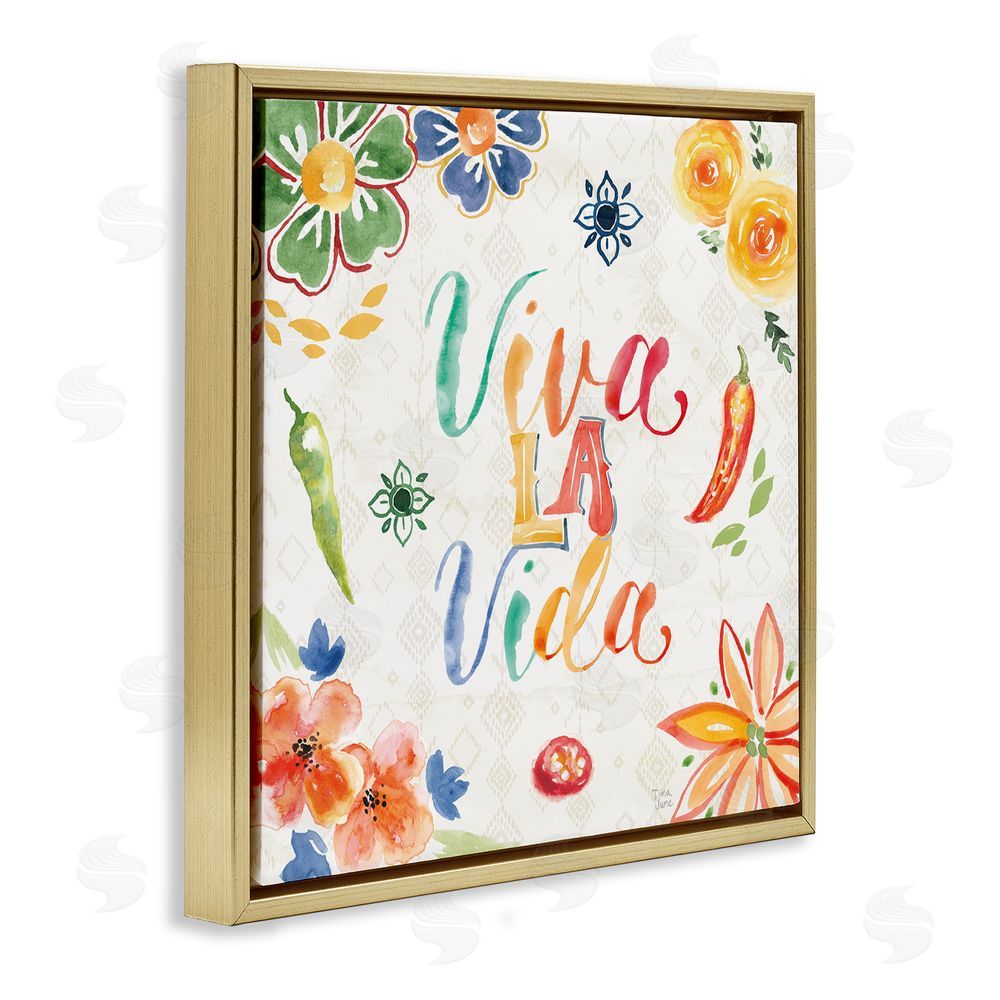 Dina June Viva La Vida Celebración Gold Floating Frame Canvas Wall Art Print