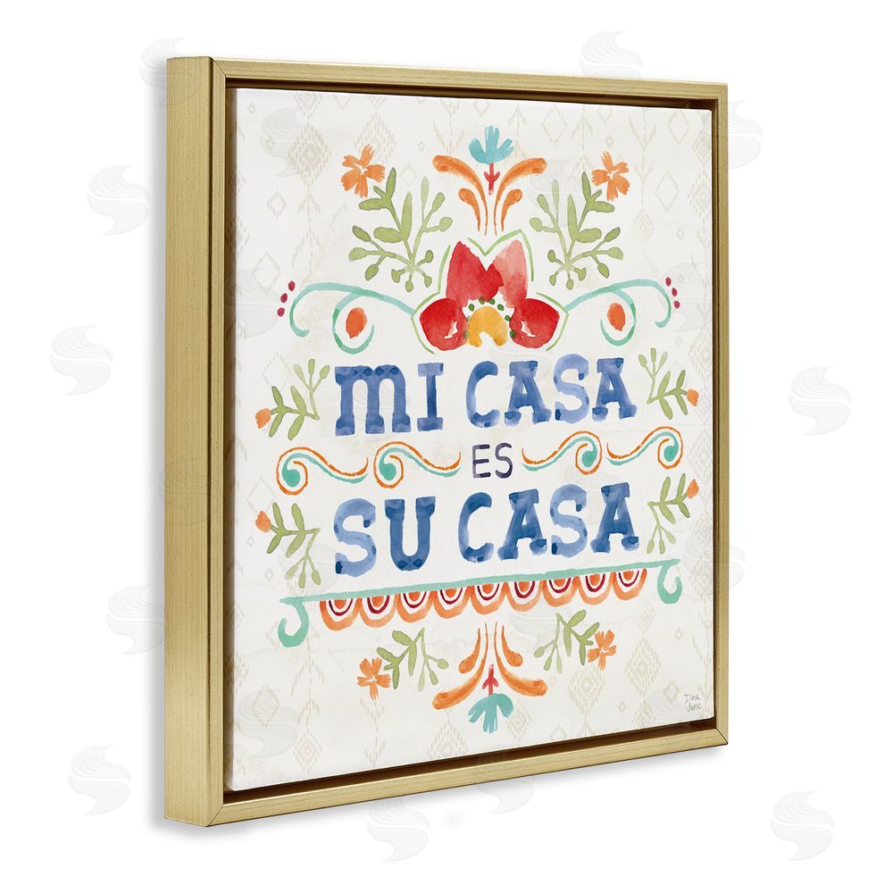 Dina June Su Casa Hogar Acogedor Gold Floating Frame Canvas Wall Art Print