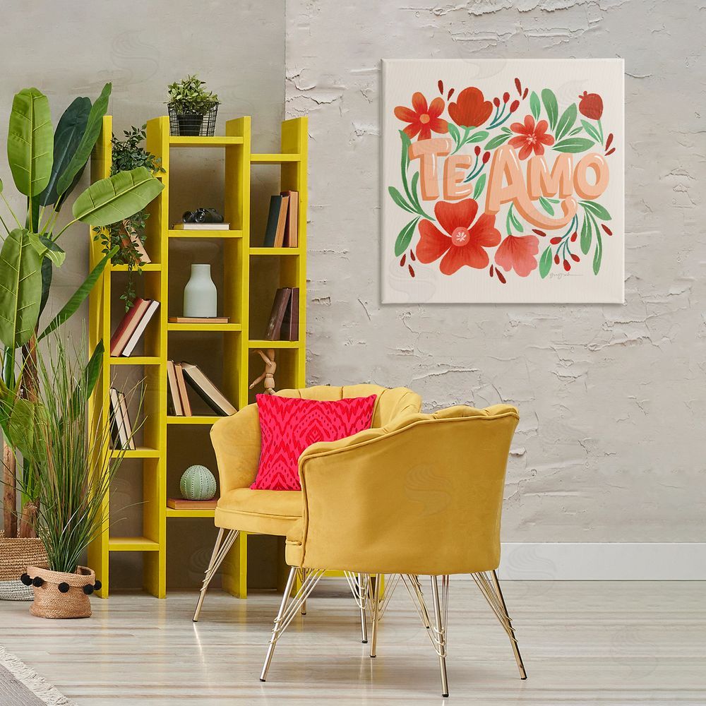 Gia Graham Te Amo con Flores Rojas Canvas Wall Art Print in Room