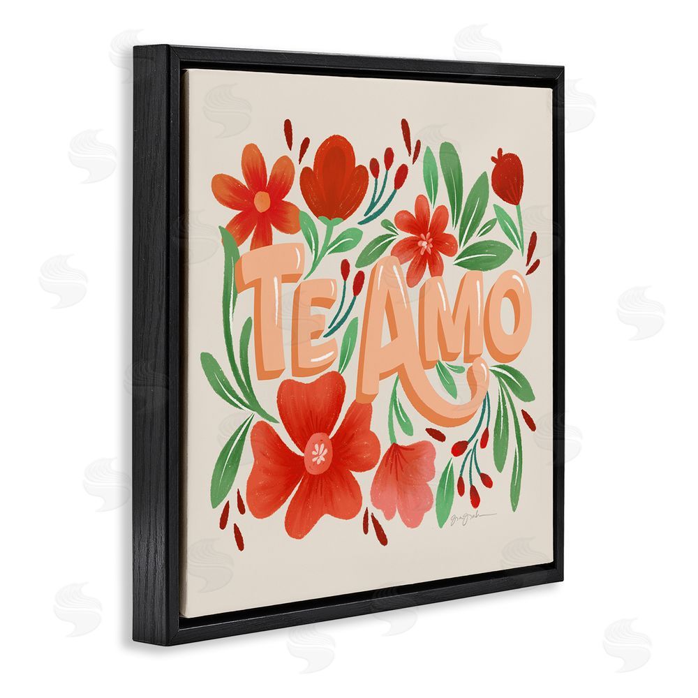Gia Graham Te Amo con Flores Rojas Black Floating Frame Canvas Wall Art Print
