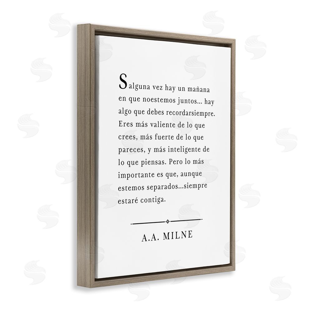 Lettered and Lined Siempre Contigo - A.A. Milne Brown Floating Frame Canvas Wall Art Print