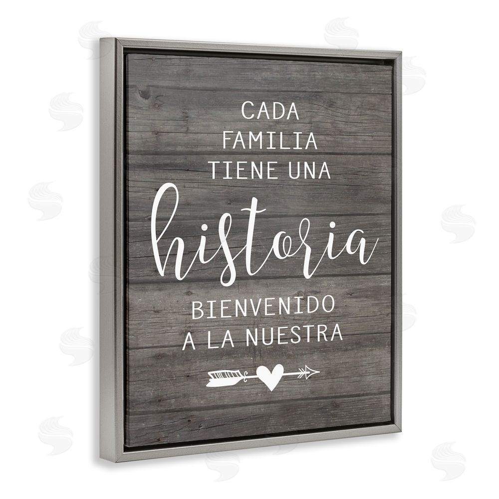 Lettered and Lined Nuestra Historia Familiar Gray Floating Frame Canvas Wall Art Print