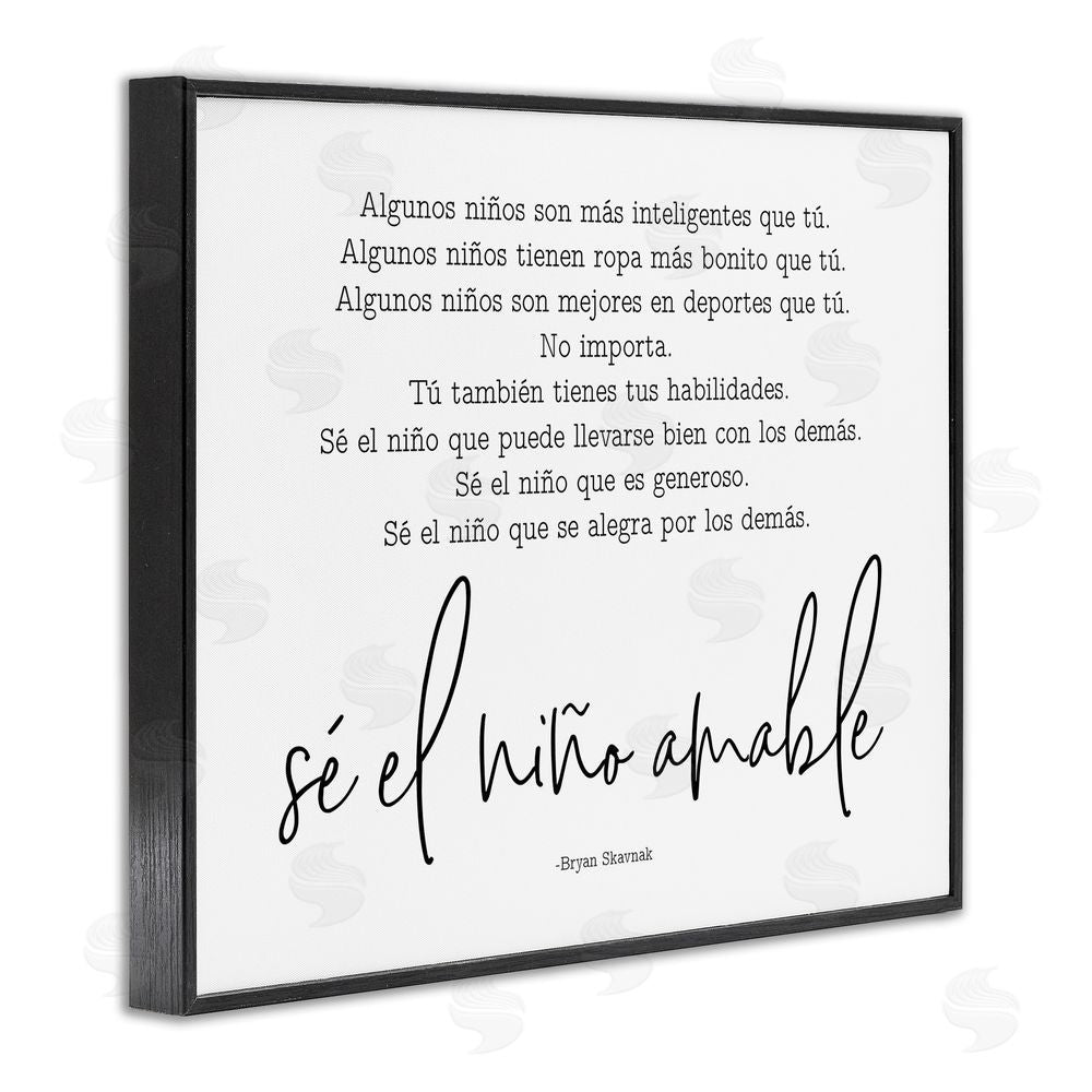Lettered and Lined Se el Niño Amable Black Framed Giclee Wall Art Print