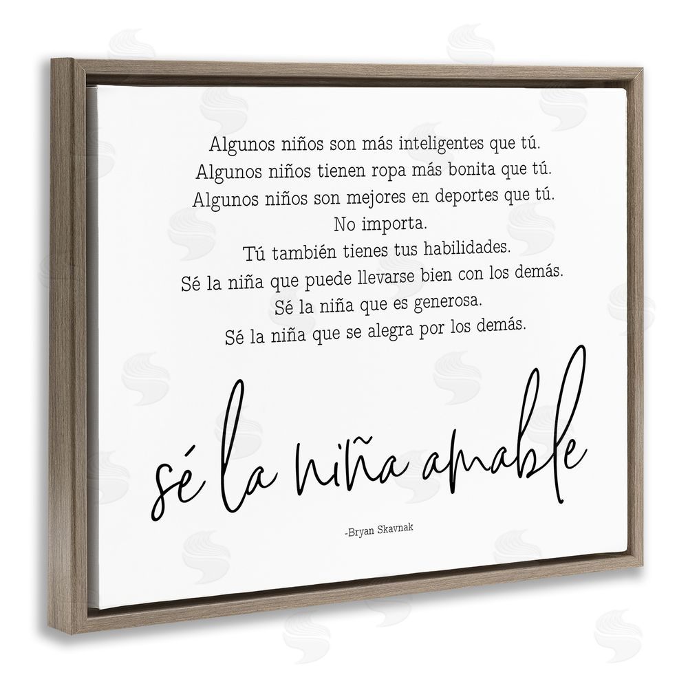 Lettered and Lined Se la Niña Amable Brown Floating Frame Canvas Wall Art Print