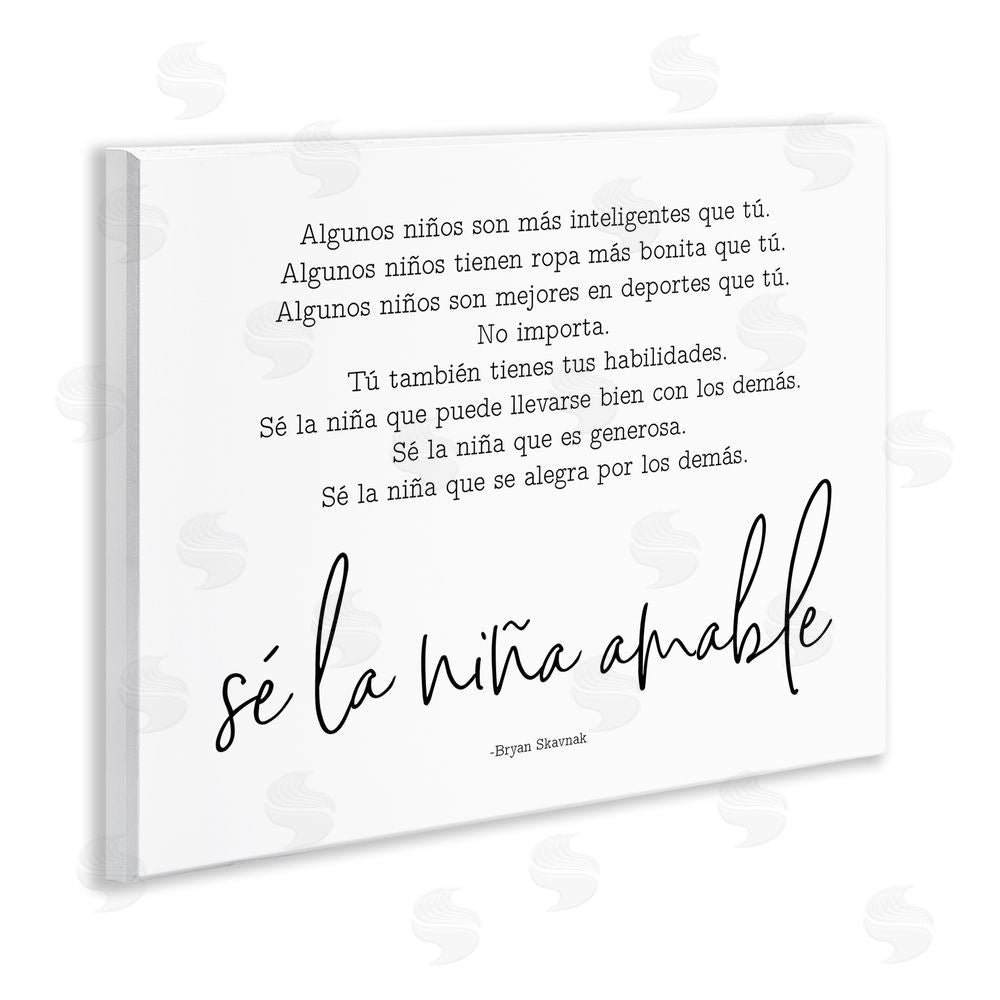 Lettered and Lined Se la Niña Amable Wooden Wall Plaque Art Print