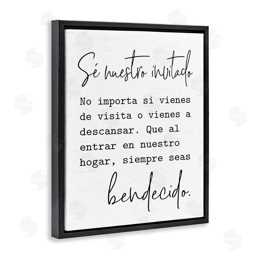 Lettered and Lined Se Nuestro Invitado Black Floating Frame Canvas Wall Art Print