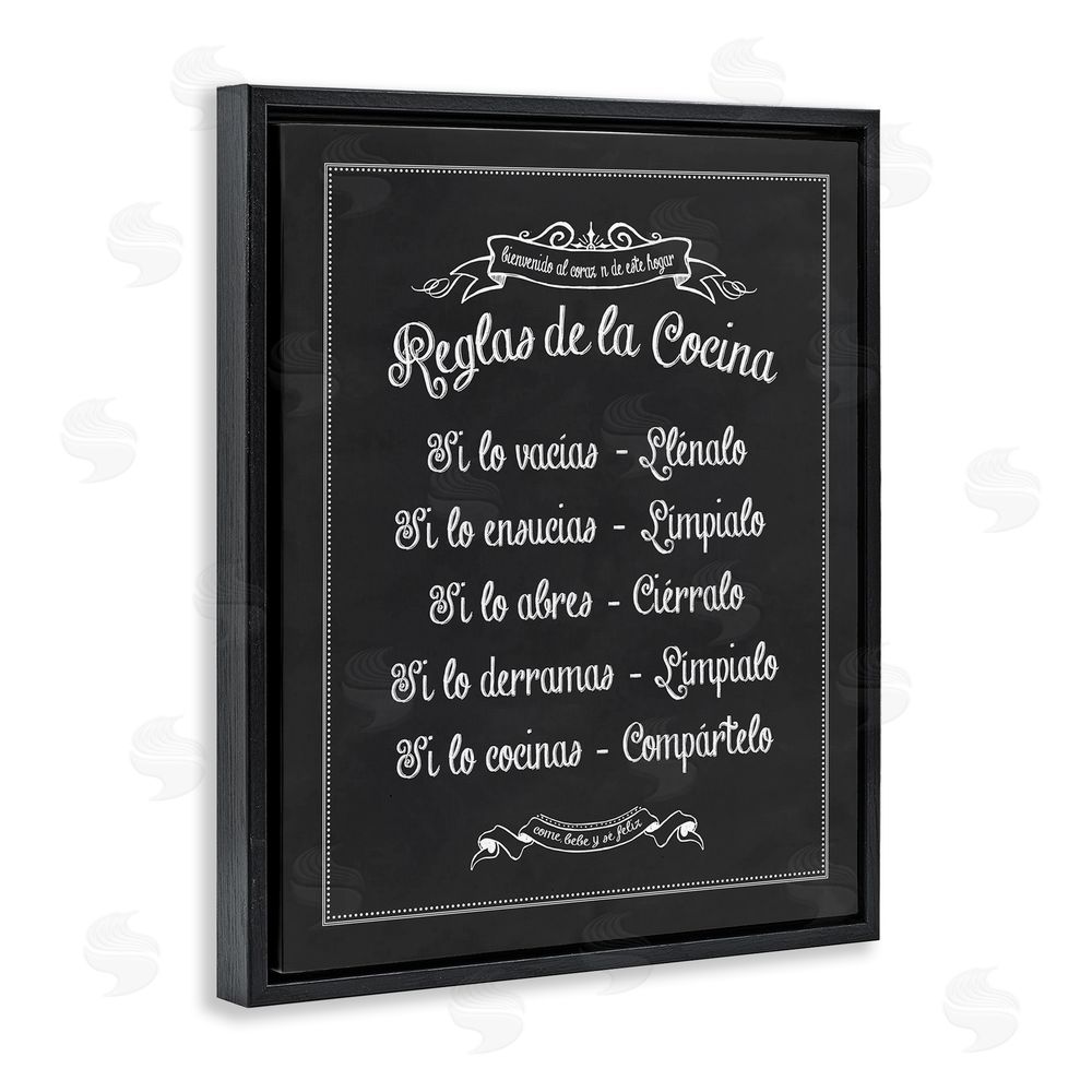 Lettered and Lined Reglas de la Cocina Black Floating Frame Canvas Wall Art Print
