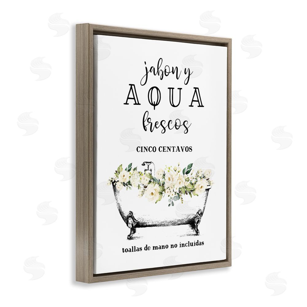 Lettered and Lined Jabón y Aqua Frescos Brown Floating Frame Canvas Wall Art Print