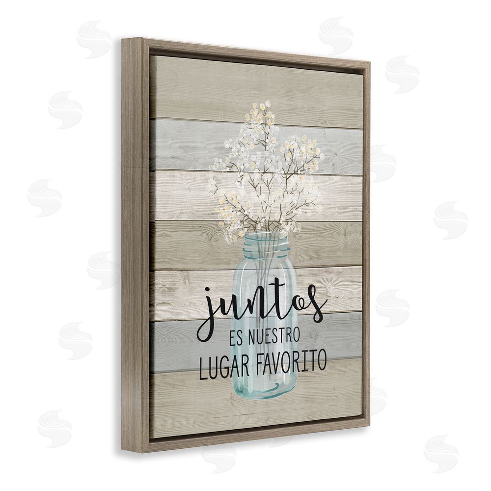 Lettered and Lined Juntos, Nuestro Lugar Favorito Brown Floating Frame Canvas Wall Art Print