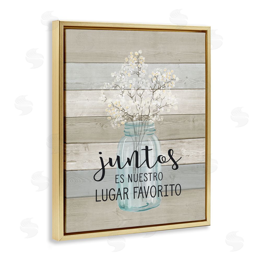 Lettered and Lined Juntos, Nuestro Lugar Favorito Gold Floating Frame Canvas Wall Art Print
