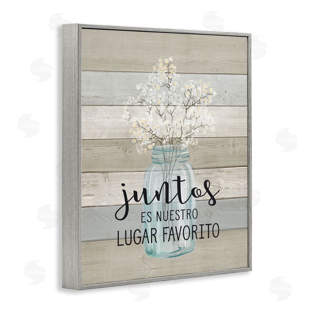 Lettered and Lined Juntos, Nuestro Lugar Favorito Gray Framed Giclee Wall Art Print
