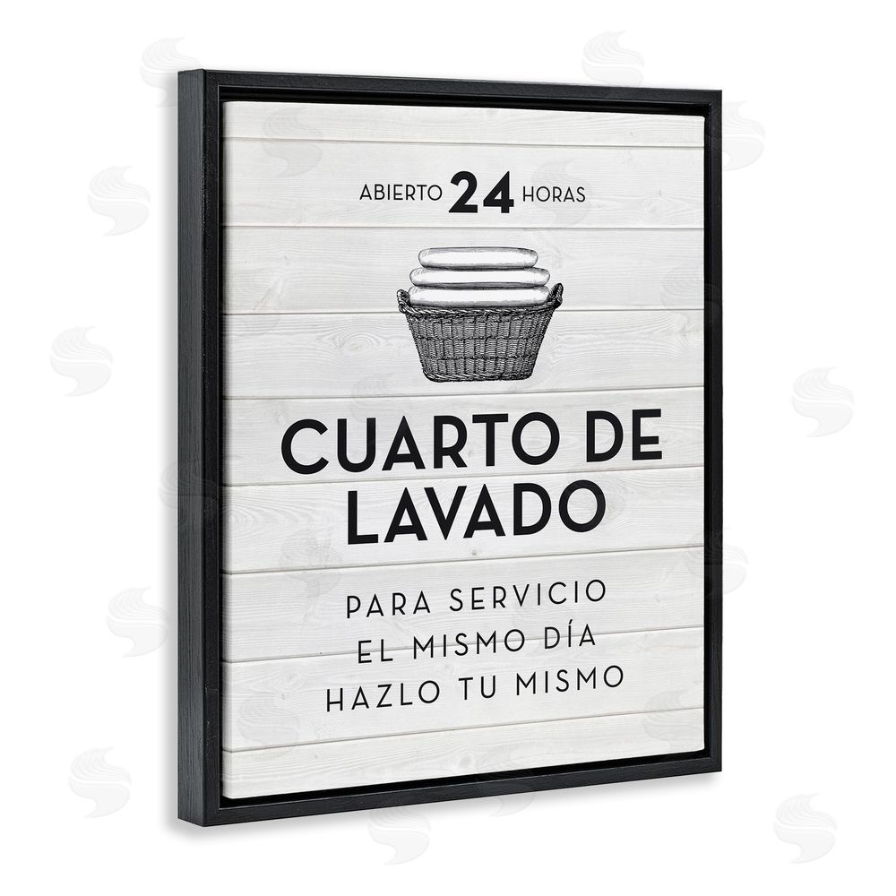 Lettered and Lined Publicidad Día de Lavandería, Blanco Black Floating Frame Canvas Wall Art Print