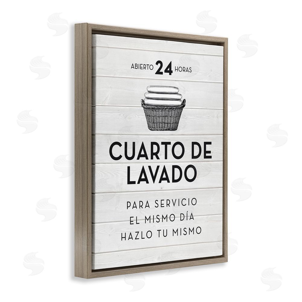 Lettered and Lined Publicidad Día de Lavandería, Blanco Brown Floating Frame Canvas Wall Art Print