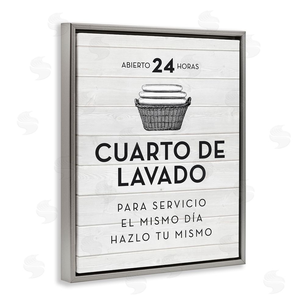 Lettered and Lined Publicidad Día de Lavandería, Blanco Gray Floating Frame Canvas Wall Art Print