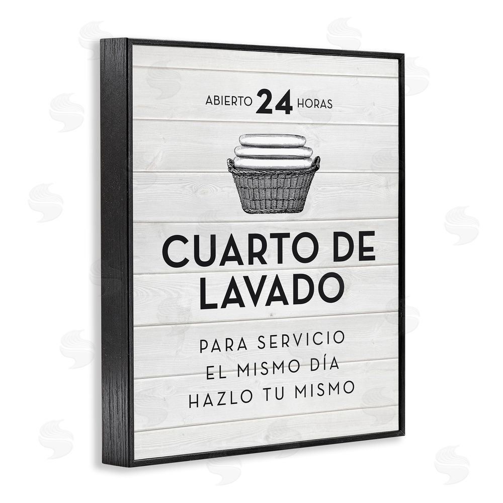 Lettered and Lined Publicidad Día de Lavandería, Blanco Black Framed Giclee Wall Art Print