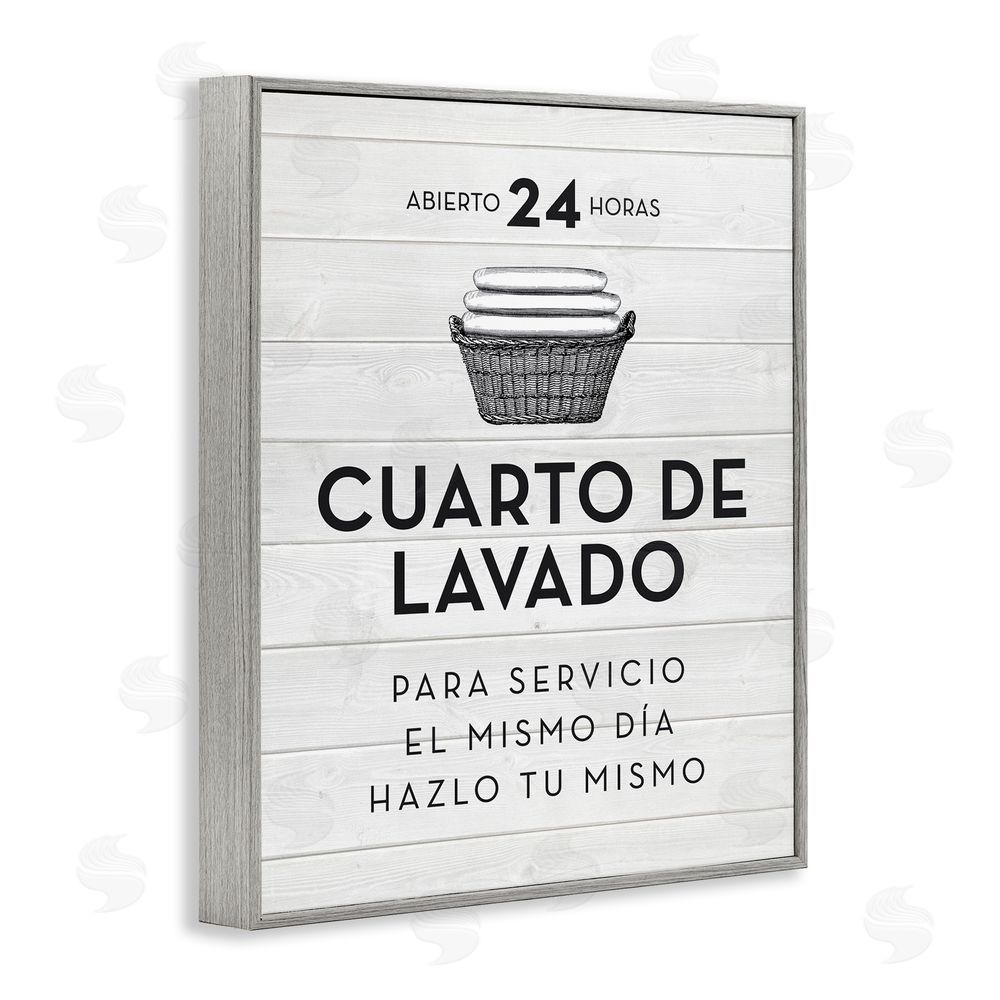 Lettered and Lined Publicidad Día de Lavandería, Blanco Gray Framed Giclee Wall Art Print