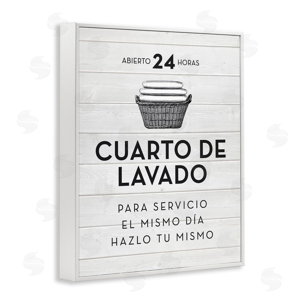 Lettered and Lined Publicidad Día de Lavandería, Blanco White Framed Giclee Wall Art Print
