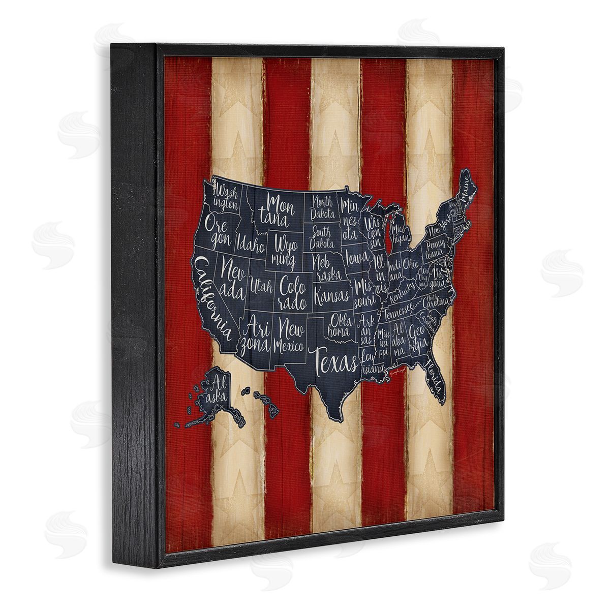 United States Map on Stripes Black Frame Print Wall Art, Home Decor by Jennifer Pugh
