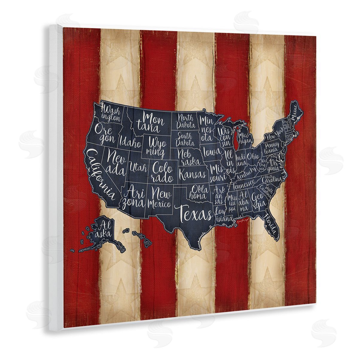 United States Map on Stripes Wood Plaque Wall Art, Home Decor by Jennifer Pugh