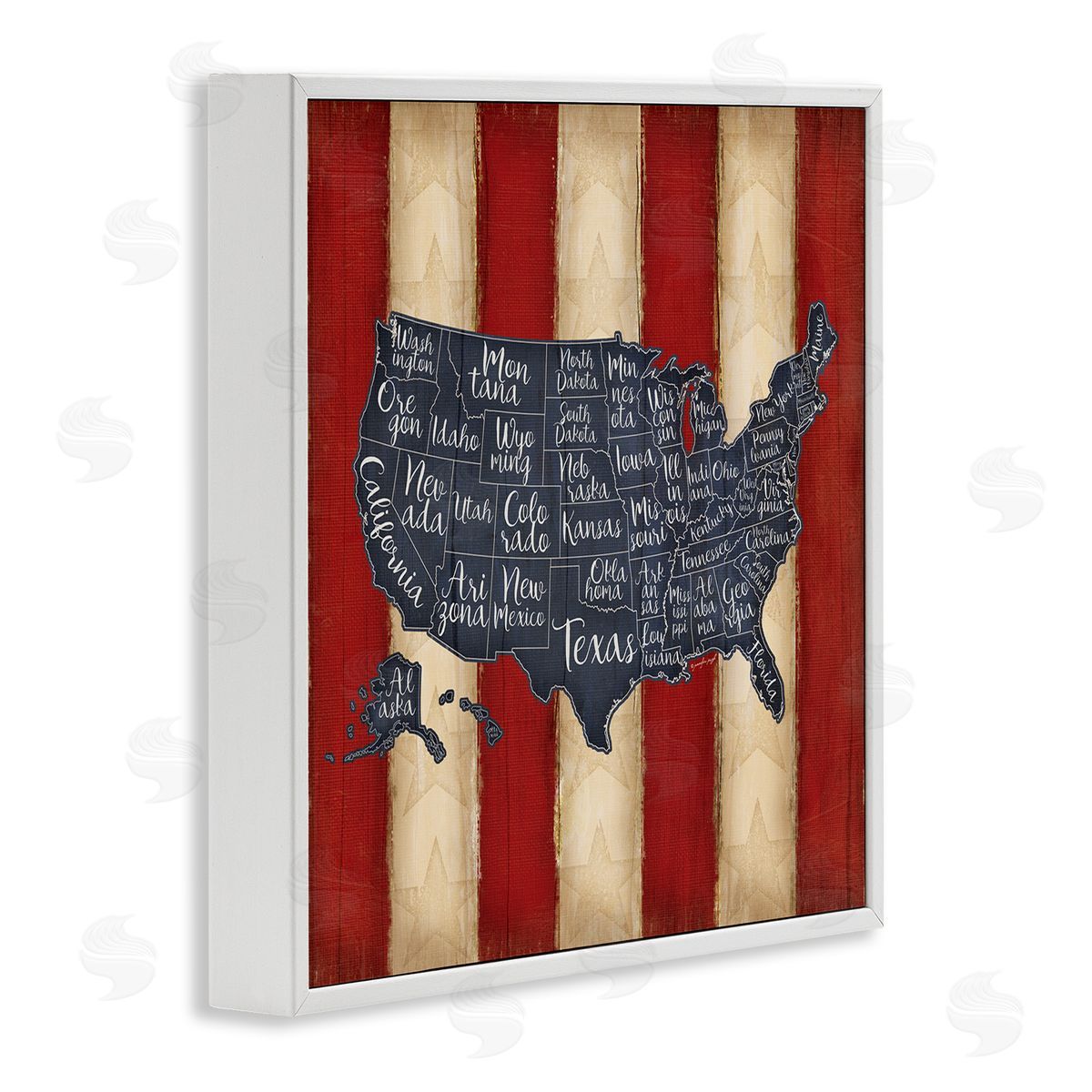 United States Map on Stripes White Frame Print Wall Art, Home Decor by Jennifer Pugh