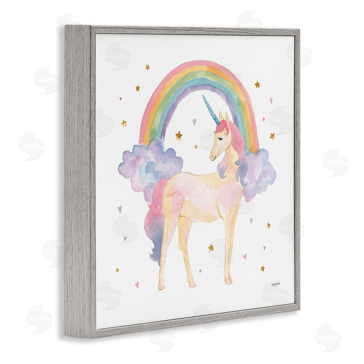 Kids Nursery Unicorn Watercolor Grey Frame Print Wall Art, Home Decor by Jenaya Jordan