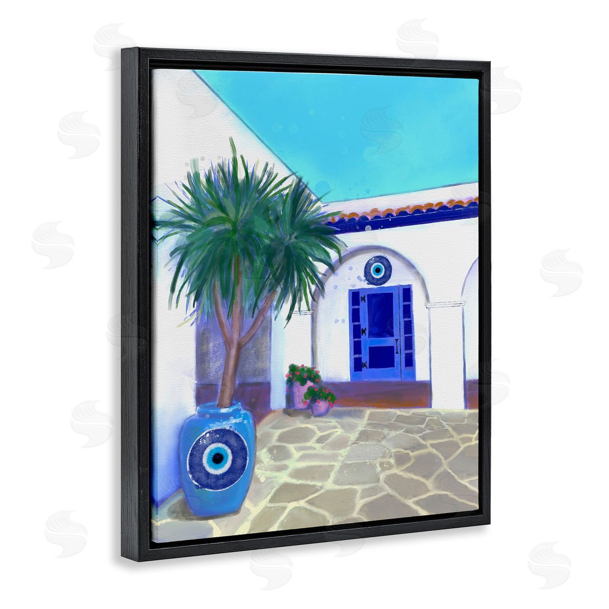 Tranquil Tropical Villa Black Floating Frame Canvas Wall Art, Home Decor by Matthew Piotrowicz