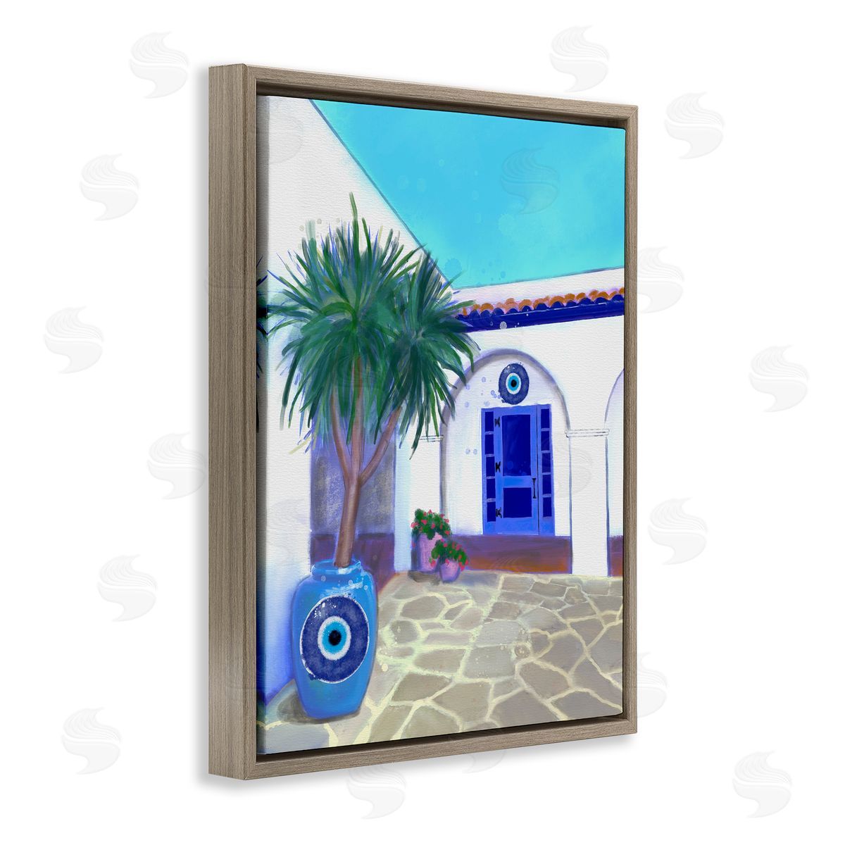 Tranquil Tropical Villa Brown Floating Frame Canvas Wall Art, Home Decor by Matthew Piotrowicz