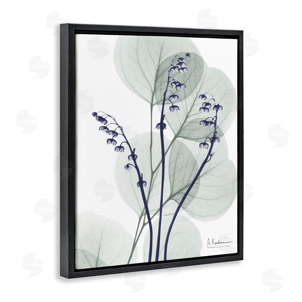 Serene Modern Eucalyptus Black Floating Frame Canvas Wall Art, Home Decor by Albert Koetsier