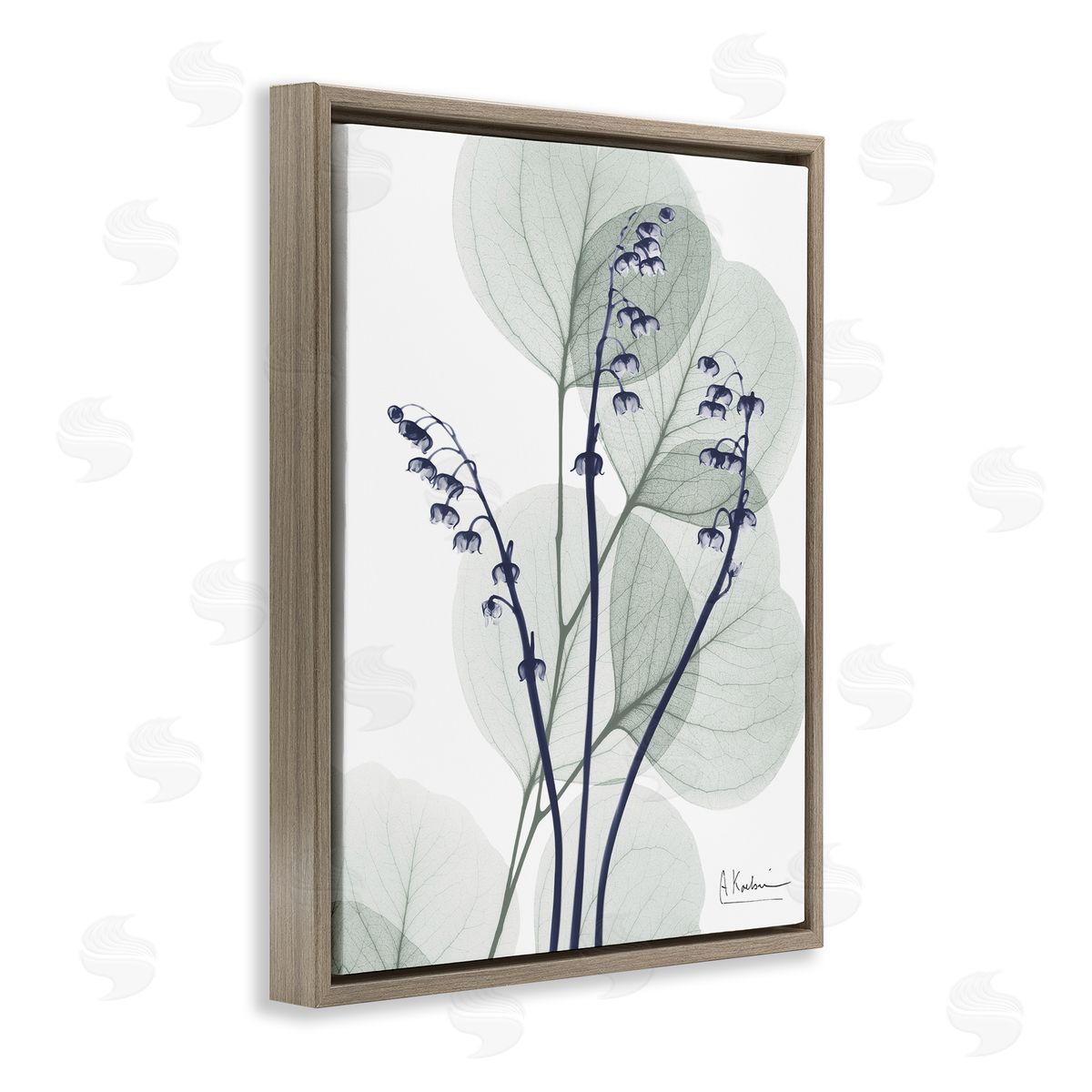 Serene Modern Eucalyptus Brown Floating Frame Canvas Wall Art, Home Decor by Albert Koetsier
