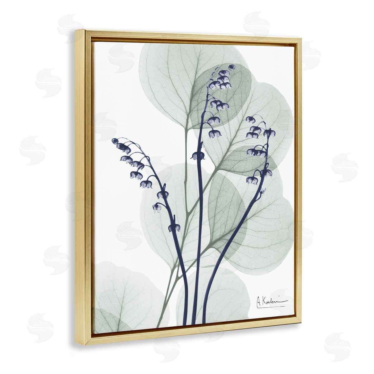 Serene Modern Eucalyptus Gold Floating Frame Canvas Wall Art, Home Decor by Albert Koetsier