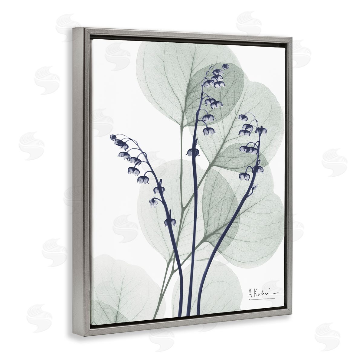 Serene Modern Eucalyptus Grey Floating Frame Canvas Wall Art, Home Decor by Albert Koetsier