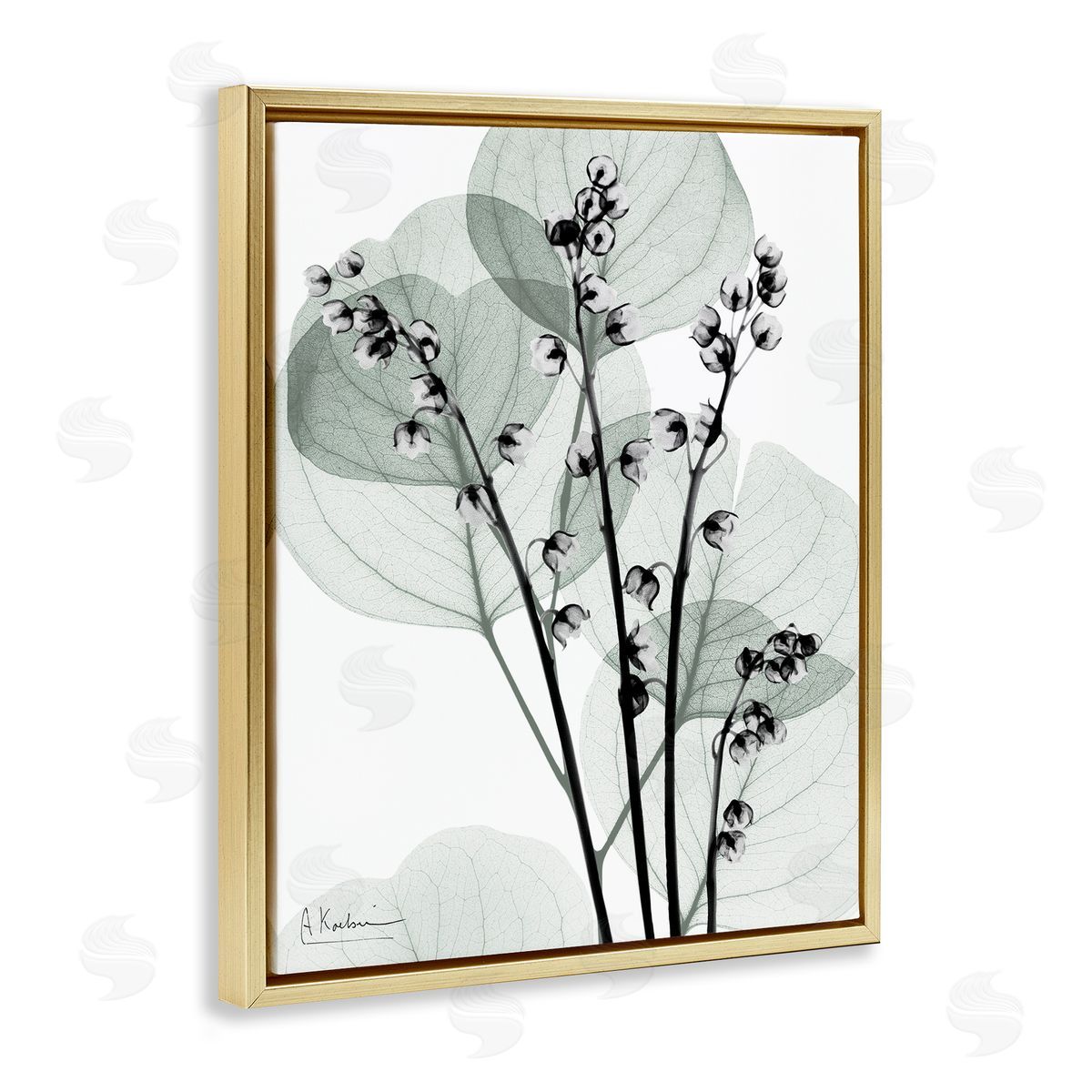 Fresh Minimalist Herbs Gold Floating Frame Canvas Wall Art, Home Decor by Albert Koetsier
