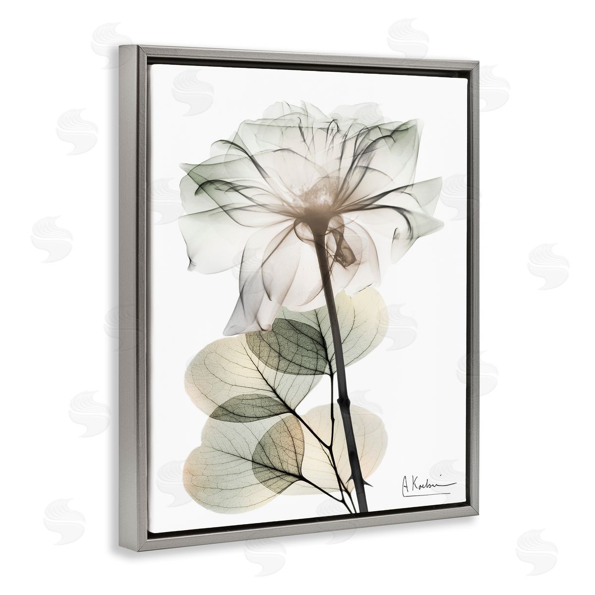 Modern Minimalist Buds Grey Floating Frame Canvas Wall Art, Home Decor by Albert Koetsier
