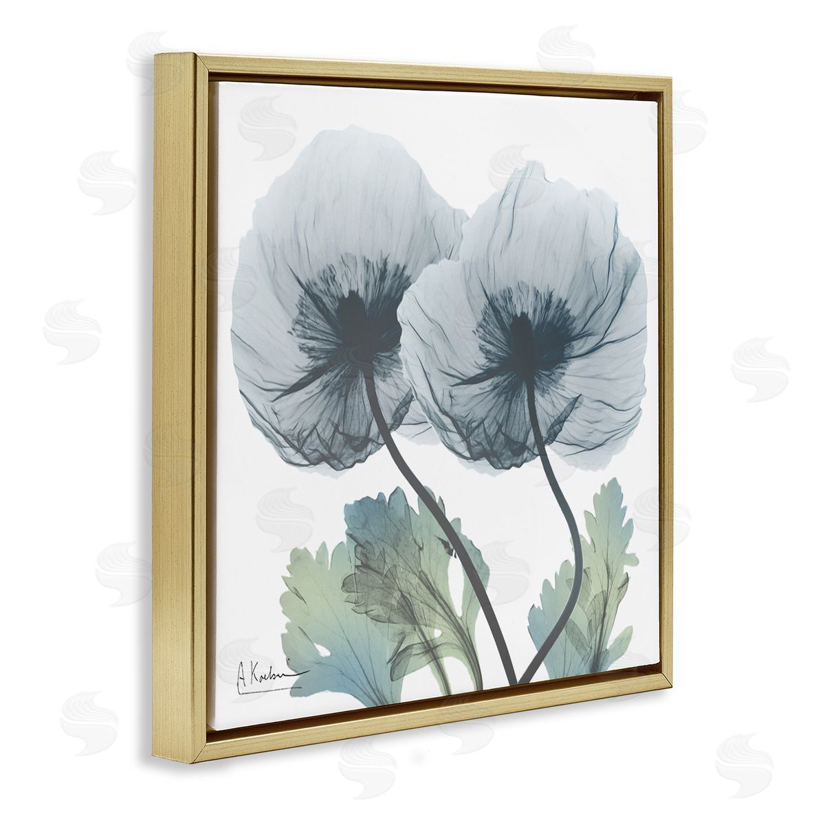 Double Modern Flower Blossoms Gold Floating Frame Canvas Wall Art, Home Decor by Albert Koetsier